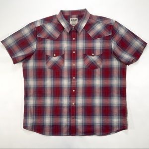 Ariat Mens 2XL Red Plaid Retro Fit Pearl Snap Short Sleeve Shirt